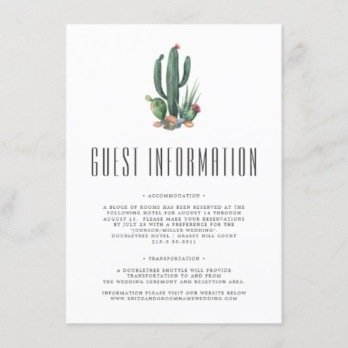 Colorful Cacti  Desert Theme Guest Information Enclosure Card