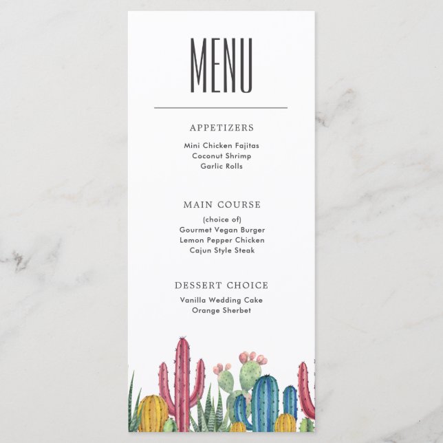 Colorful Cacti | Desert Theme Menu (Front)