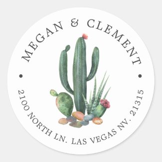 Colorful Cacti | Desert Theme | Return Address Classic Round Sticker