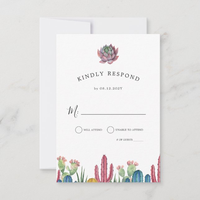 Colorful Cacti | Desert Theme RSVP Reply Card (Front)