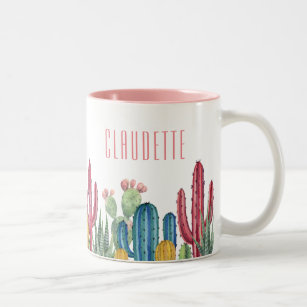 Colorful Cacti   Desert Theme Two-Tone Coffee Mug