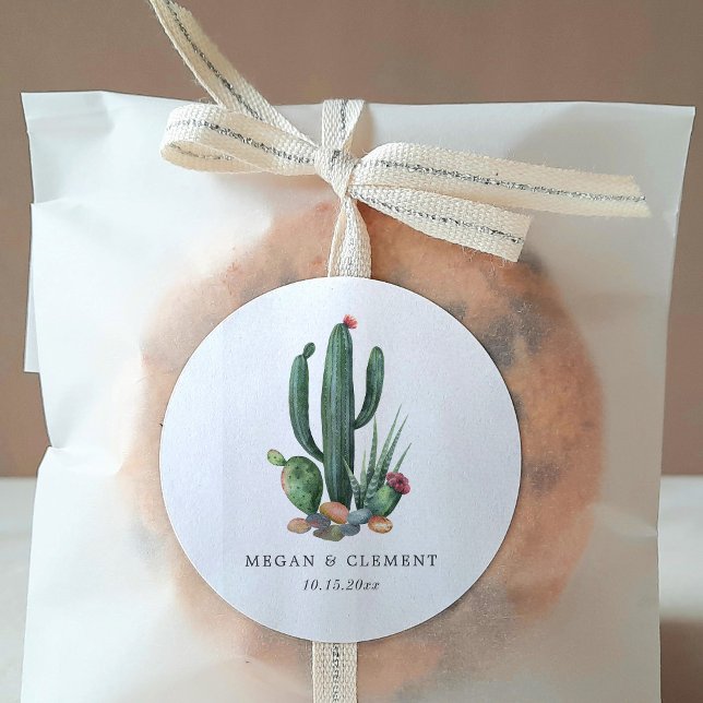 Colorful Cacti | Desert Theme | Wedding Classic Round Sticker (Creator Uploaded)