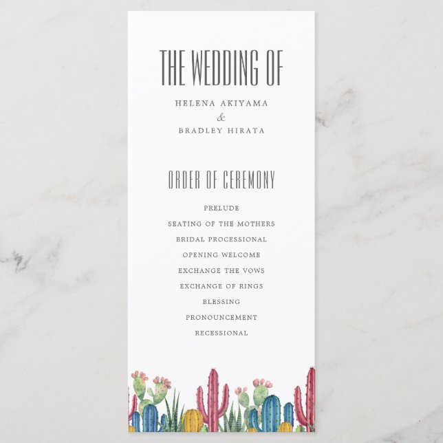 Colorful Cacti | Desert Theme | Wedding Program (Front)