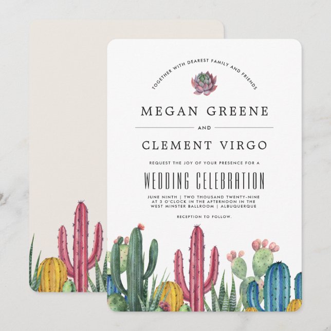 Colorful Cacti | Desert Themed Wedding Invitation (Front/Back)