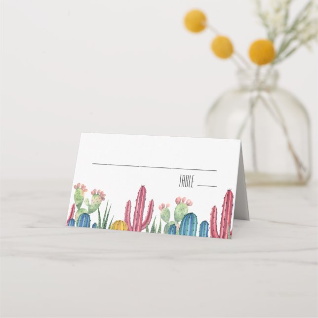 Colorful Cacti | Floral Wedding Place Card (Front)