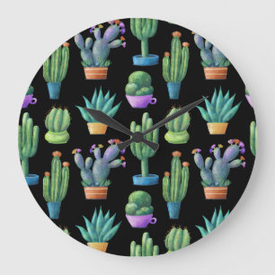 Colorful Cacti: Whimsical Seamless Design. Large Clock