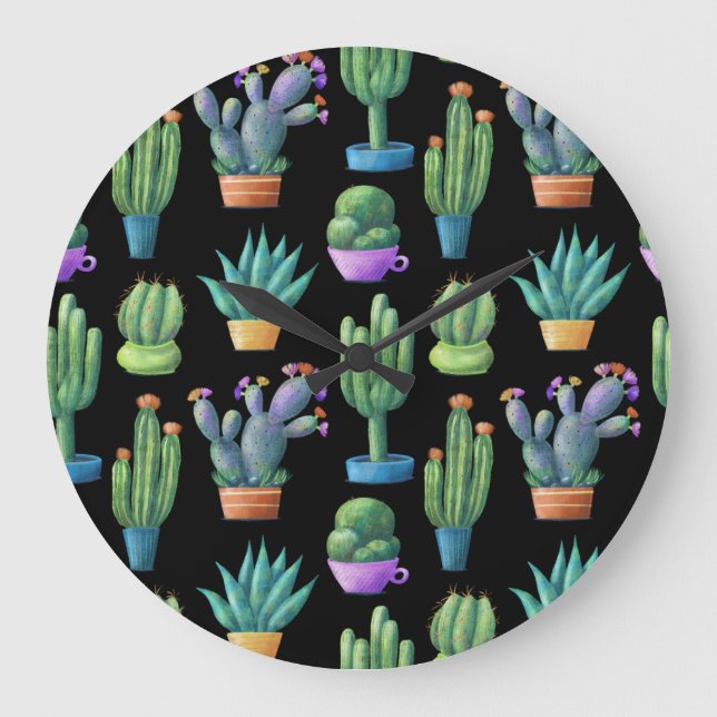 Colorful Cacti: Whimsical Seamless Design. Large Clock (Front)