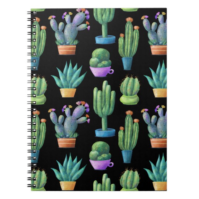 Colorful Cacti: Whimsical Seamless Design. Notebook (Front)