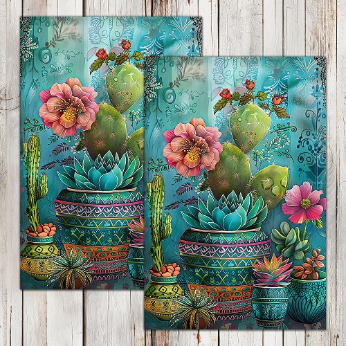 COLORFUL CACTUS AND SUCCULENTS DECOUPAGE TISSUE PAPER