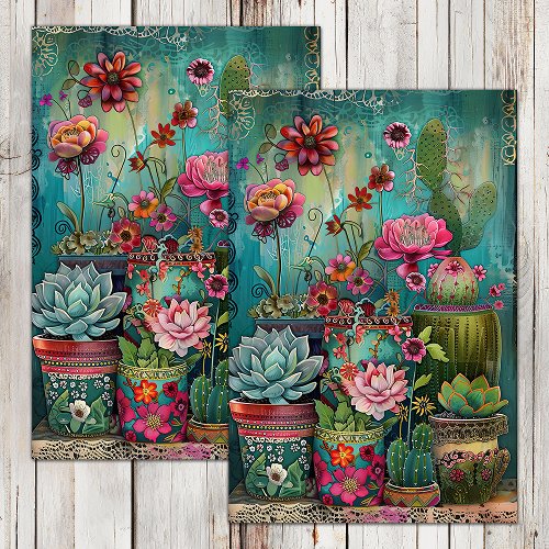 COLORFUL CACTUS AND SUCCULENTS DECOUPAGE TISSUE PAPER