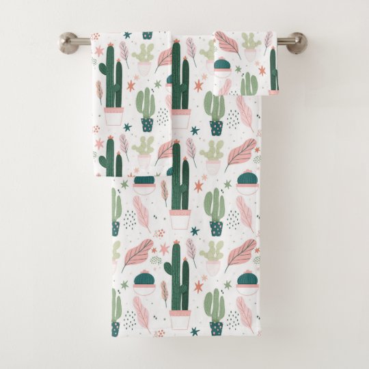 colorful Cactus Bath Towel Set
