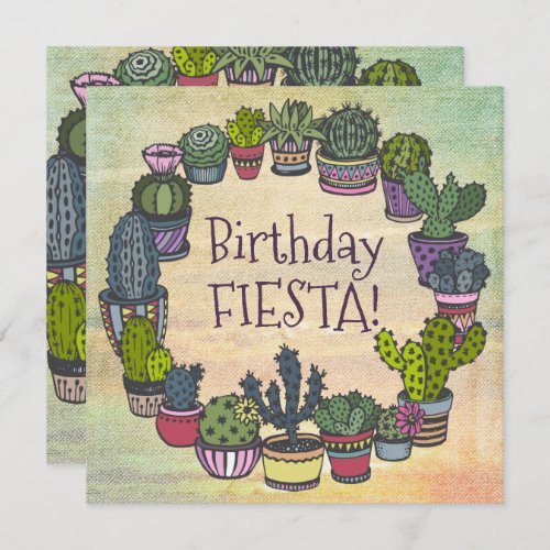 Colorful Cactus Birthday Fiesta Invitation