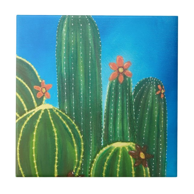 Colorful Cactus Ceramic Tile (Front)