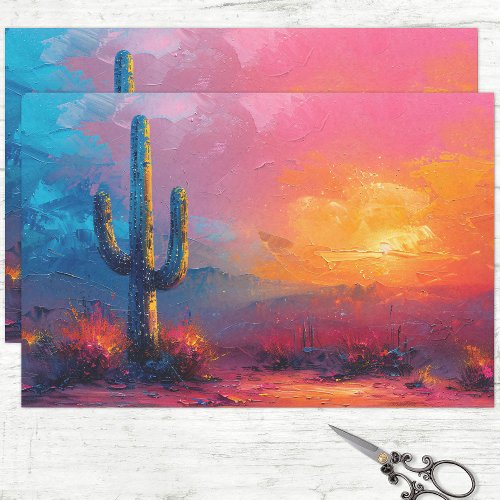 Colorful Cactus Desert Landscape Decoupage Tissue Paper