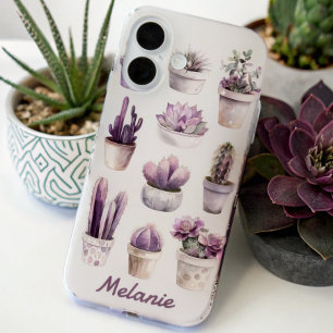 Colorful Cactus Floral Personalized Name iPhone 16 Case