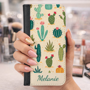 Colorful Cactus Floral Personalized Name iPhone 8/7 Wallet Case