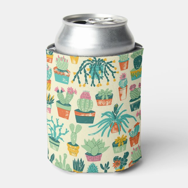 Colorful Cactus Flower Pattern Can Cooler (Can Front)
