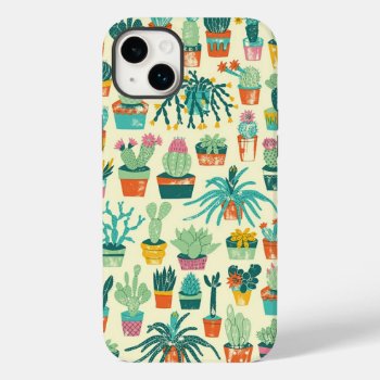 Colorful Cactus Flower Pattern Iphone 14 Plus Case by bestgiftideas at Zazzle