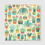 Colorful Cactus Flower Pattern Square Magnet