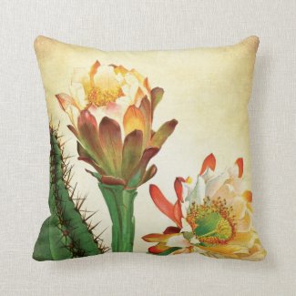 Colorful Cactus Flower Vintage Botanical Throw Pillow