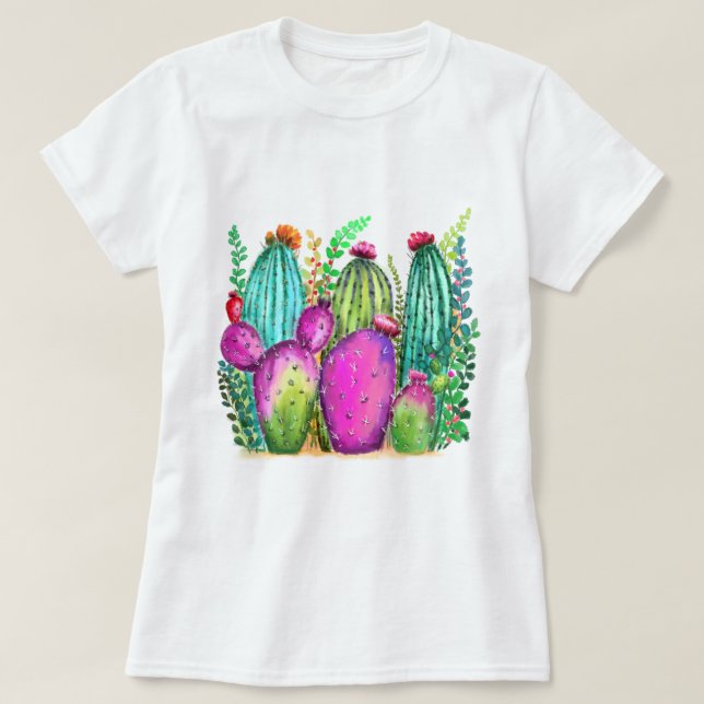 Colorful Cactus Flowers T-Shirt (Design Front)
