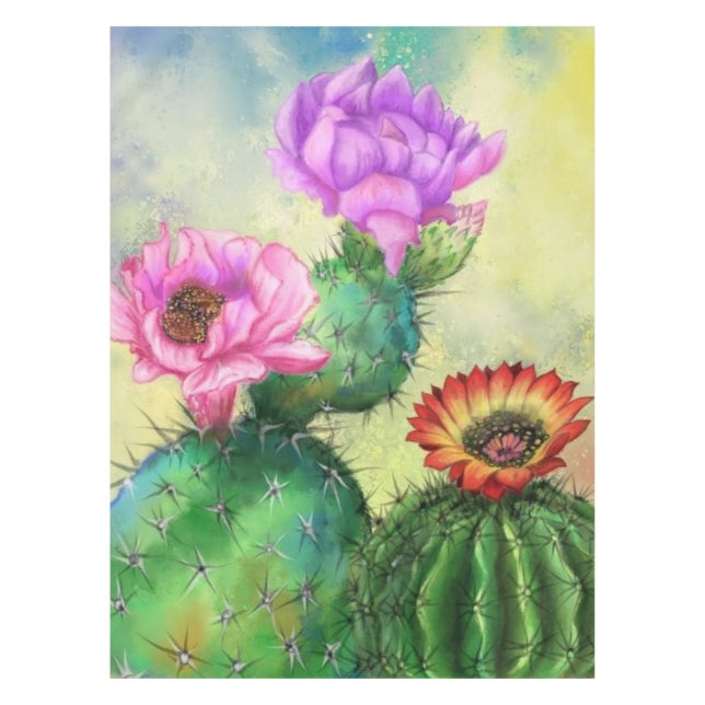 Colorful Cactus Flowers Tablecloth (Front)