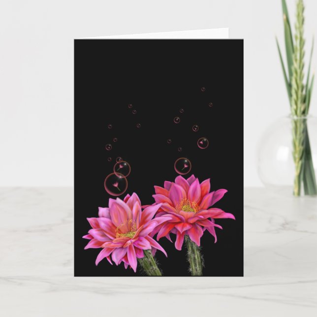 Colorful Cactus Flowers with Bubbles Card (Front)