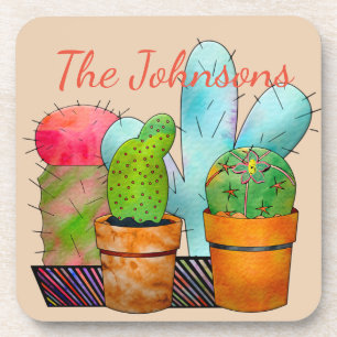 Colorful Cactus Garden Beverage Coaster