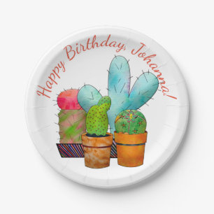 Colorful Cactus Garden Paper Plates
