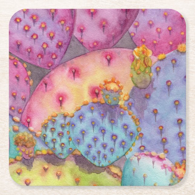 Colorful Cactus Gift Set of Coasters Watercolor (Front)