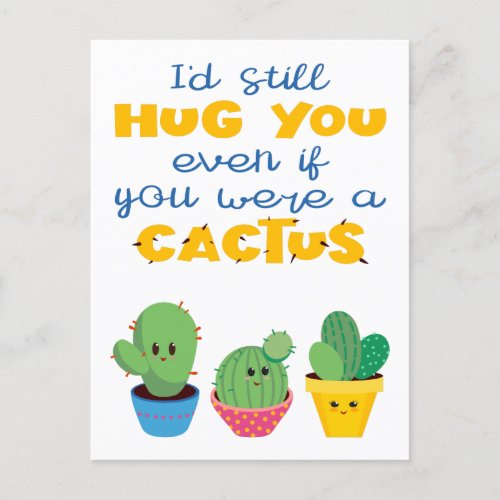 Colorful Cactus hugs modern fun Valentine Postcard