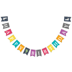 Colorful Cactus Llama Fun Birthday Party Bunting Flags