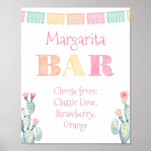 Colorful Cactus Margarita Bar Or Taco Bar Party Poster