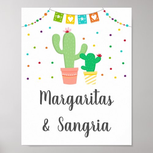 Colorful Cactus Margaritas  Sangria Fiesta Sign