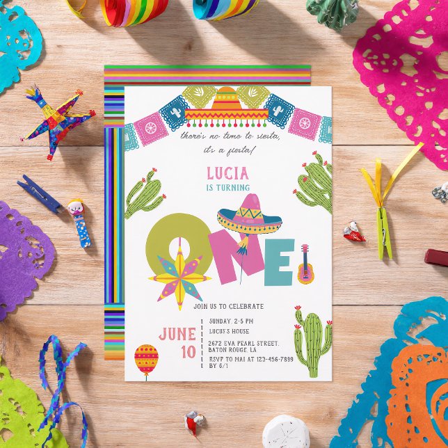 Colorful Cactus Mexican Fiesta First Birthday Invitation (Creator Uploaded)