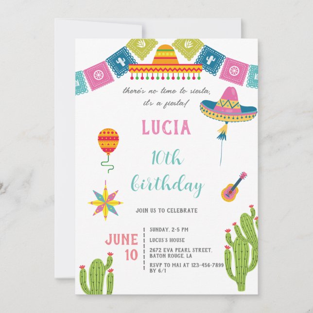 Colorful Cactus Mexican Fiesta Photo Birthday Invitation (Front)