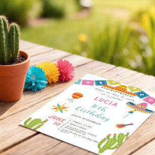 Colorful Cactus Mexican Fiesta Photo Birthday Invitation