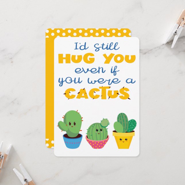 Colorful Cactus modern fun Valentine Card (Front/Back In Situ)