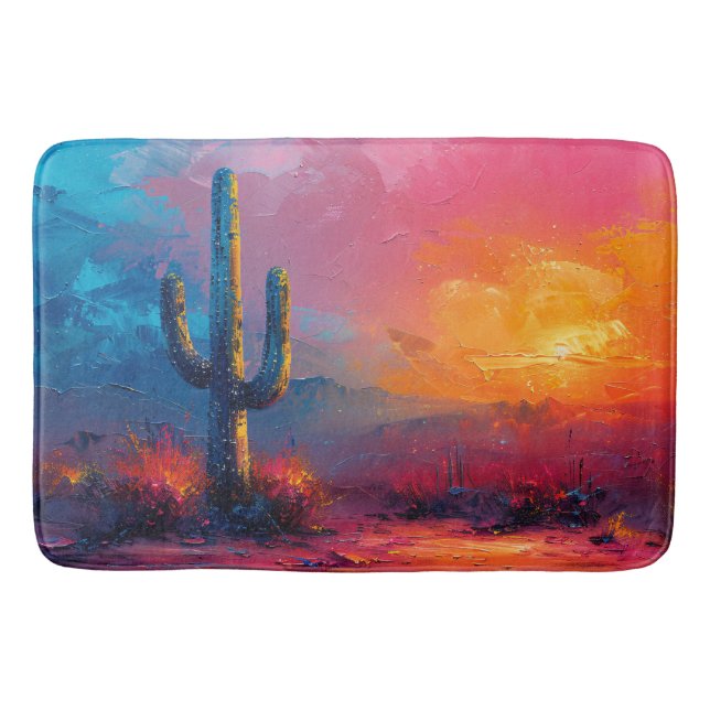 Colorful Cactus Painting Desert Landscape Bath Mat (Front)