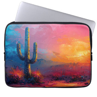 Colorful Cactus Painting Desert Landscape Laptop Sleeve