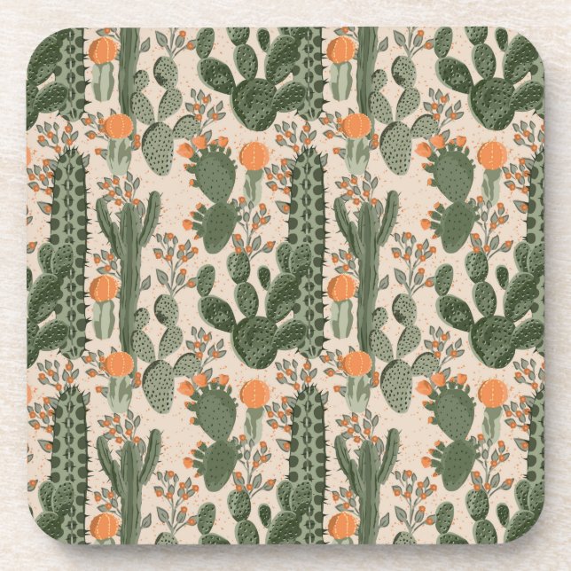 Colorful Cactus Pattern Beverage Coaster (Front)