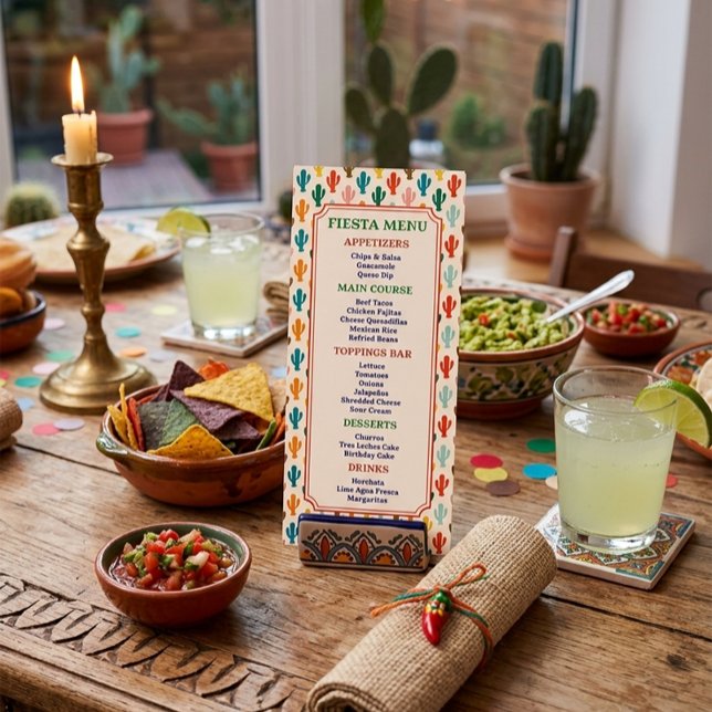Colorful Cactus Pattern Fiesta Party Menu Card (Creator Uploaded)