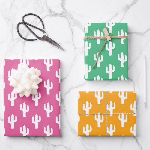 Colorful Cactus Pattern Pink Orange Green Fun  Wrapping Paper Sheets