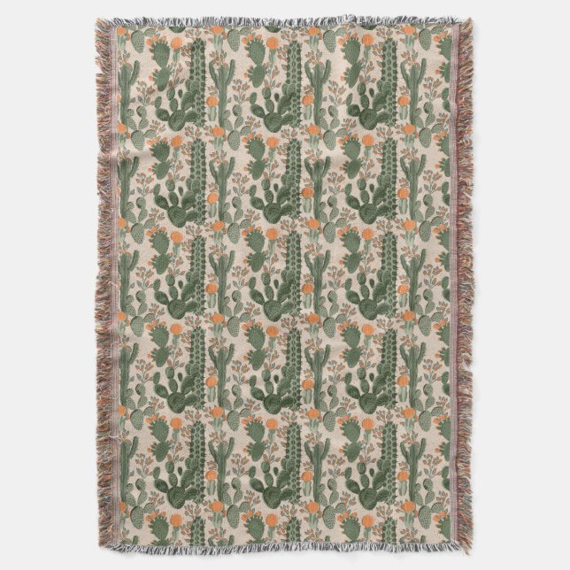 Colorful Cactus Pattern Throw Blanket (Front Vertical)