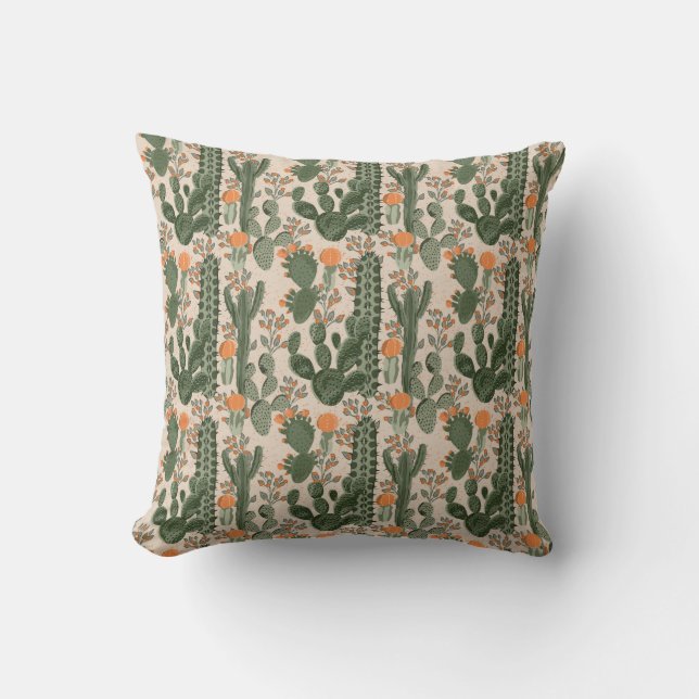 Colorful Cactus Pattern Throw Pillow (Front)