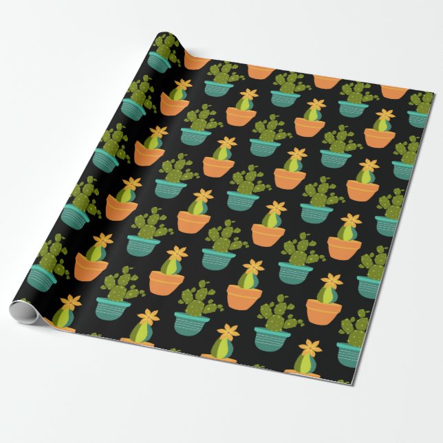 Colorful Cactus Pattern Wrapping Paper (Unrolled)