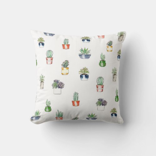 Colorful Cactus Plants Desert Bloom Pattern Throw Pillow