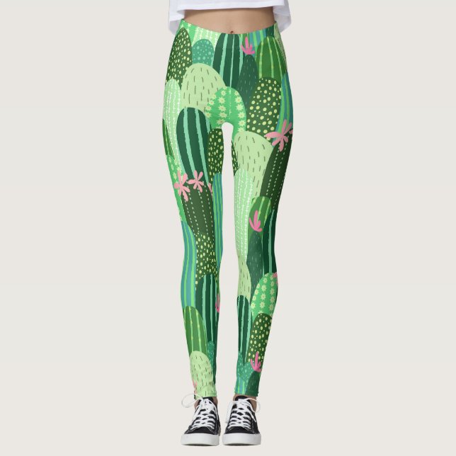 Colorful Cactus Seamless Pattern Illustration Leggings (Front)