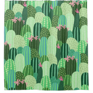 Colorful Cactus Seamless Pattern Illustration Shower Curtain