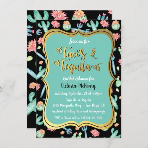 Colorful Cactus Tacos  Tequila Bridal Shower Invitation